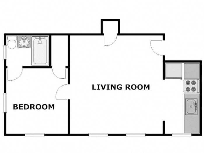 Floor plan for 1 bed, 1 bath, 415 sqft